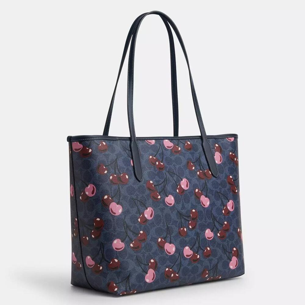 🍒 Coach City Tote Bag In Signature Canvas With Cherry Print - Picture 2 of 8